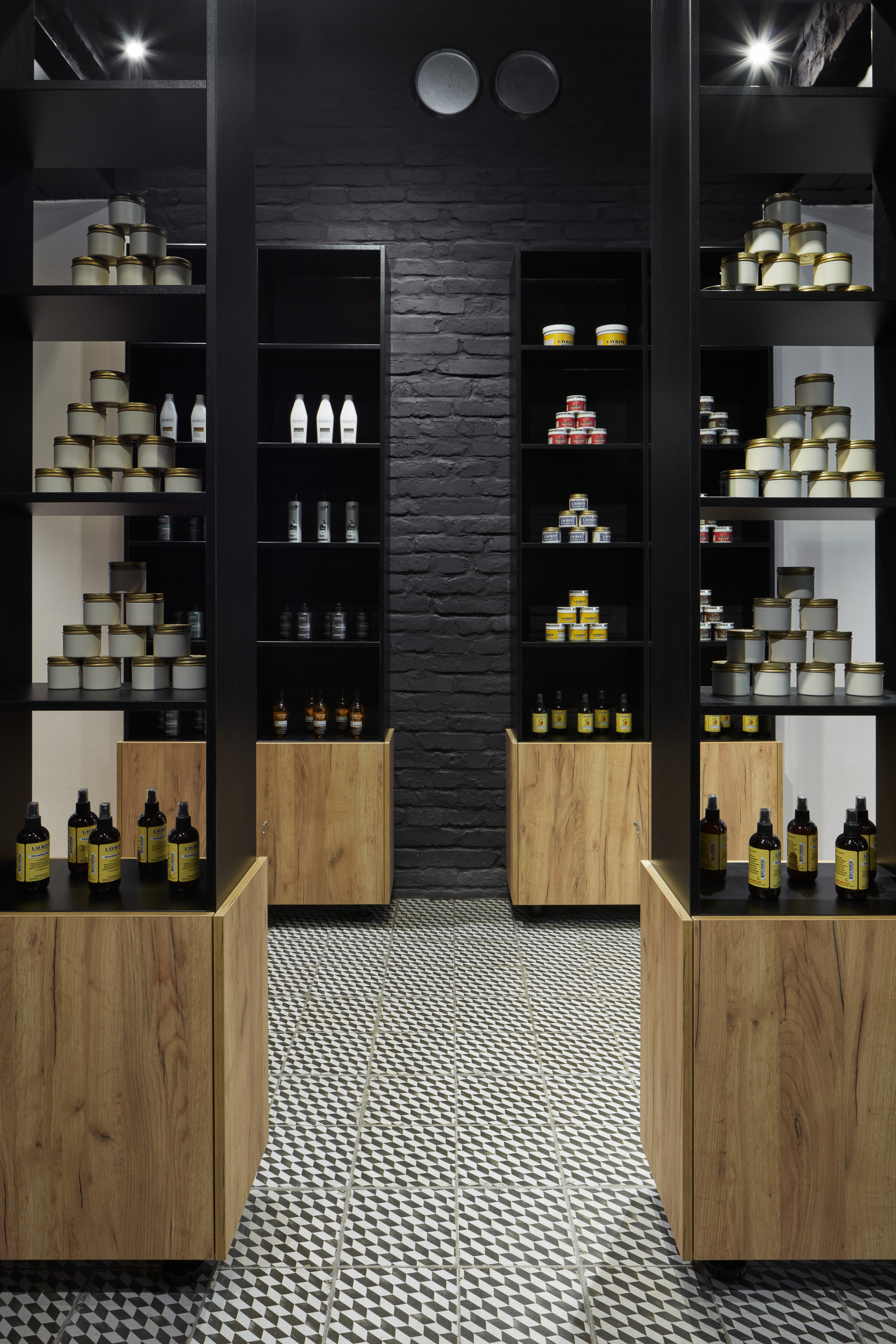 Image - (Gallery) Black shelves with wood