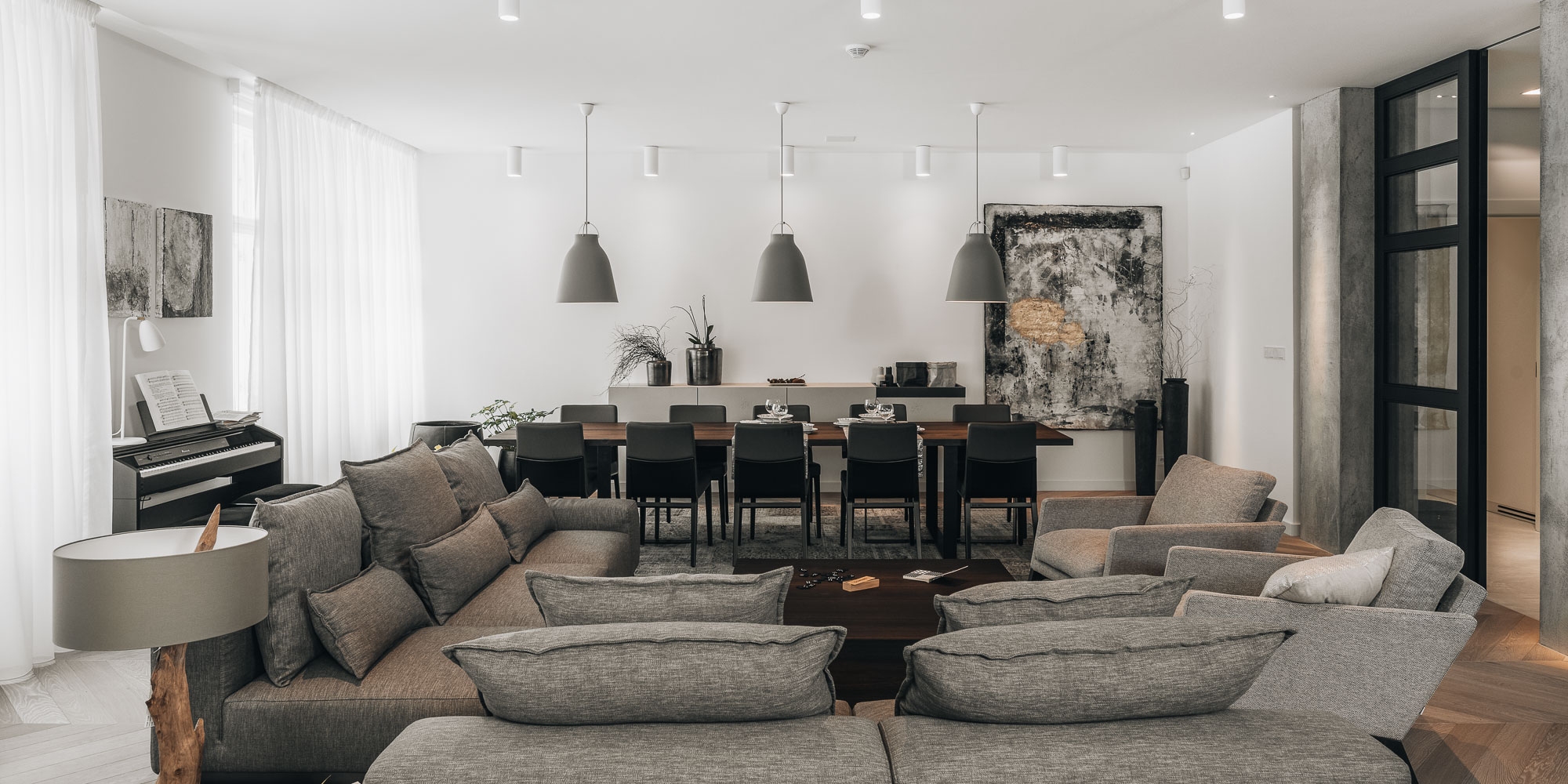 Prague apartment renovation – living area with timber-framed glazed partitions | OOOOX