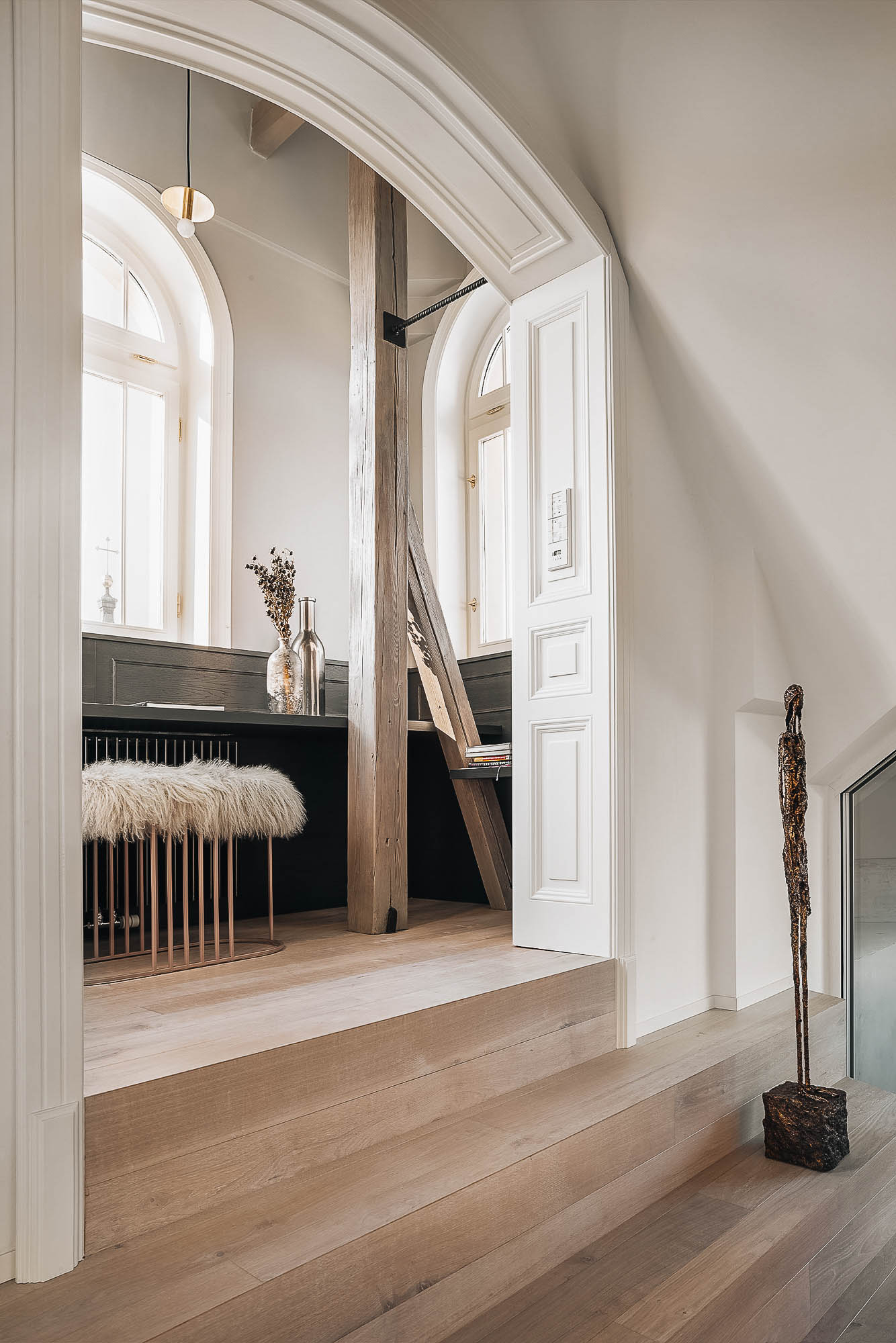 Entrance to a small tower with a view over Prague in the attic apartment interior reconstruction by OOOOX